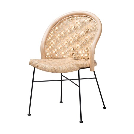 Baxton Studio Lisa Modern Bohemian Natural Brown Rattan and Black Metal Dining Chair 231-12836-ZORO